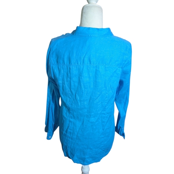 J. Jill 100% Linen Turquoise Blue Classic Old Money Button Up Top Sz XS - Picture 3 of 11